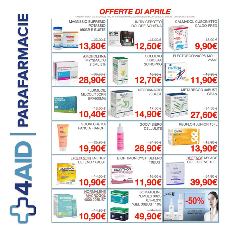 Il volantino per il mese di Aprile, valido dallo 01 al 30 Aprile